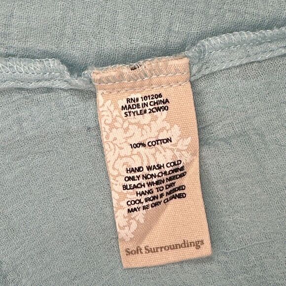 Soft Surroundings Jacinda Top Teal Blue Size Small Gauze Cotton Short Sleeve - Picture 9 of 12